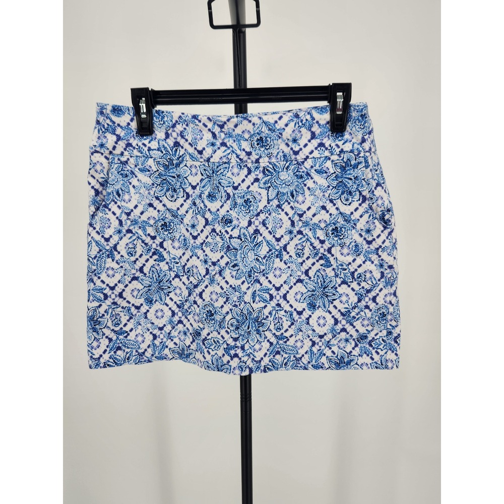Zac & Rachel Blue White Floral Tile Print Skort Womens Size 8 Stretch Mini Skirt